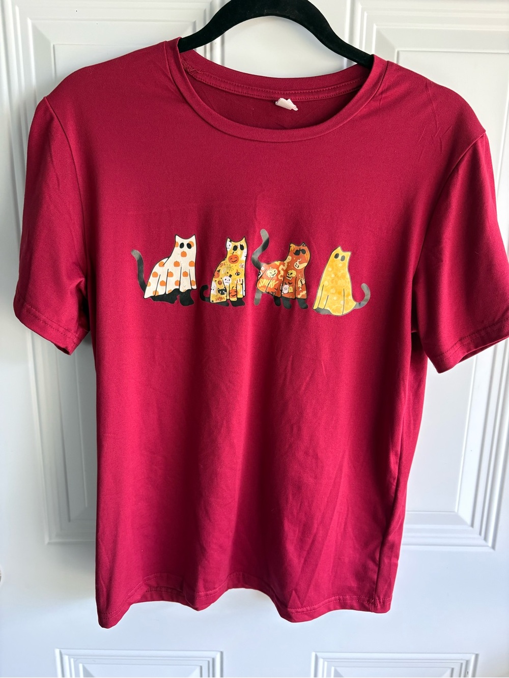 Red Short Sleeve Tee with Cat Halloween Motif